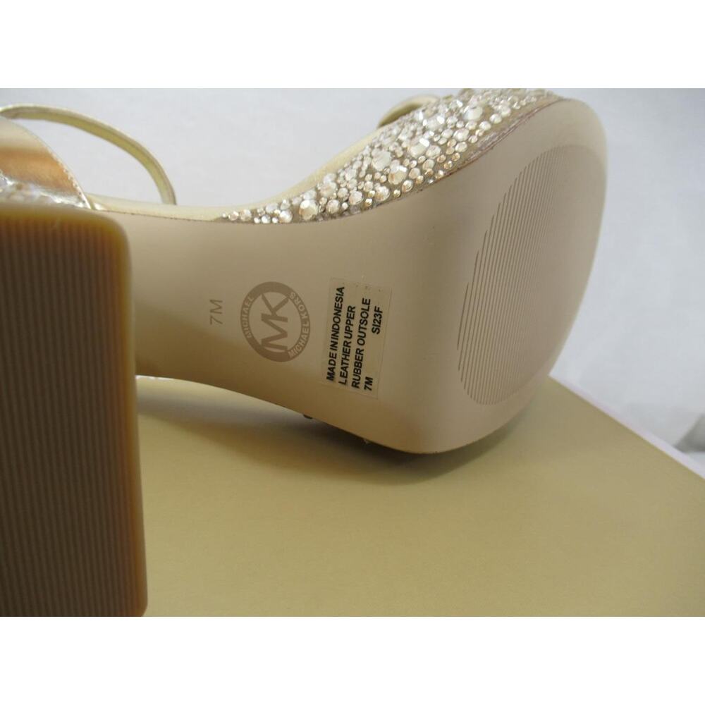 Michael Kors Laci Embellished Metallic Leather Platform Sandal Pale Gold Size 8 - Picture 10 of 10